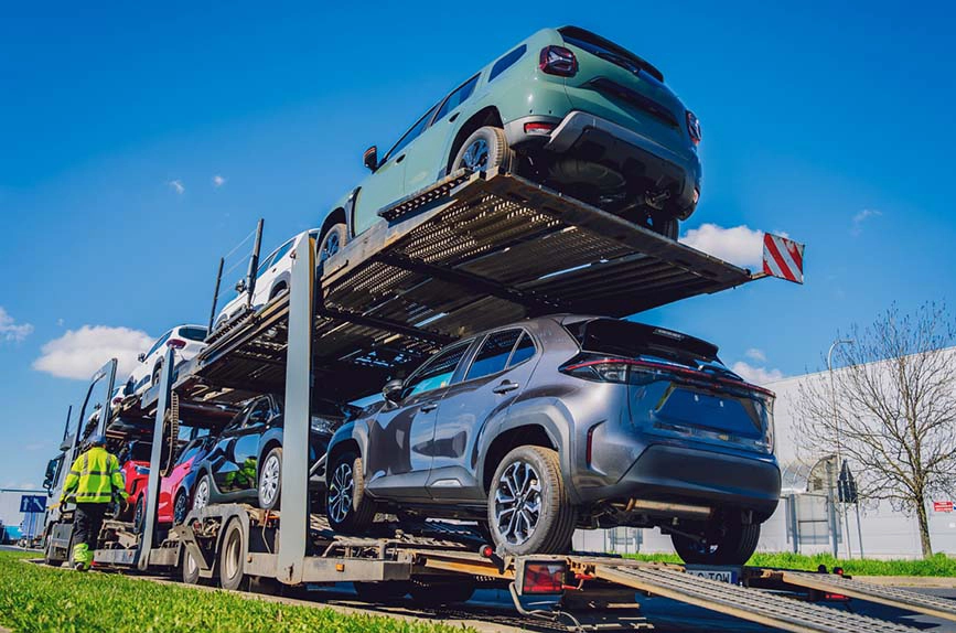 Vehicles loaded on a two-level car carrier for Georgia auto transport
