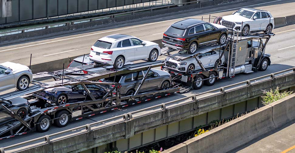Car carrier transporting vehicles on an Illinois interstate